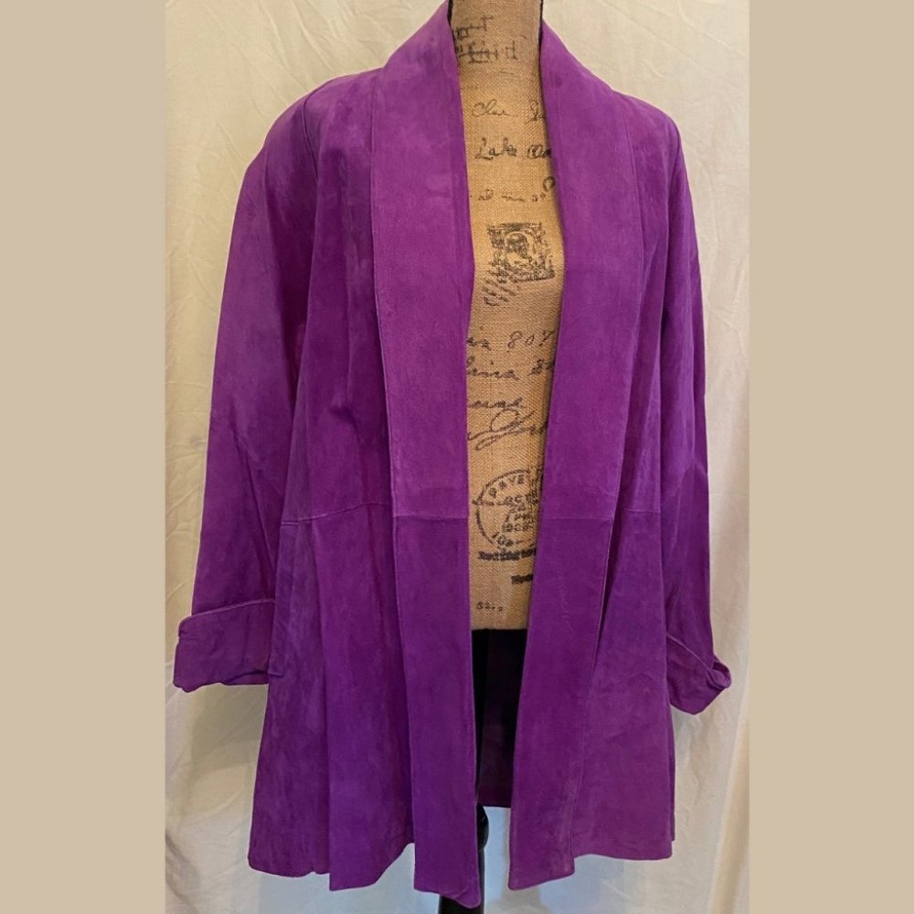 Etosha purple leather suede coat jacket blazer, size M